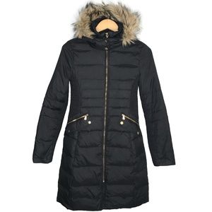 Express Long Black Down & Feather Filled Winter Puffer Coat w/ Detachable Hood
